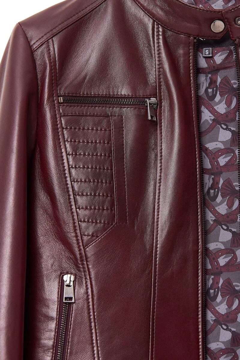 Marlyn Women's Burgundy Leather Jacket - Image 4
