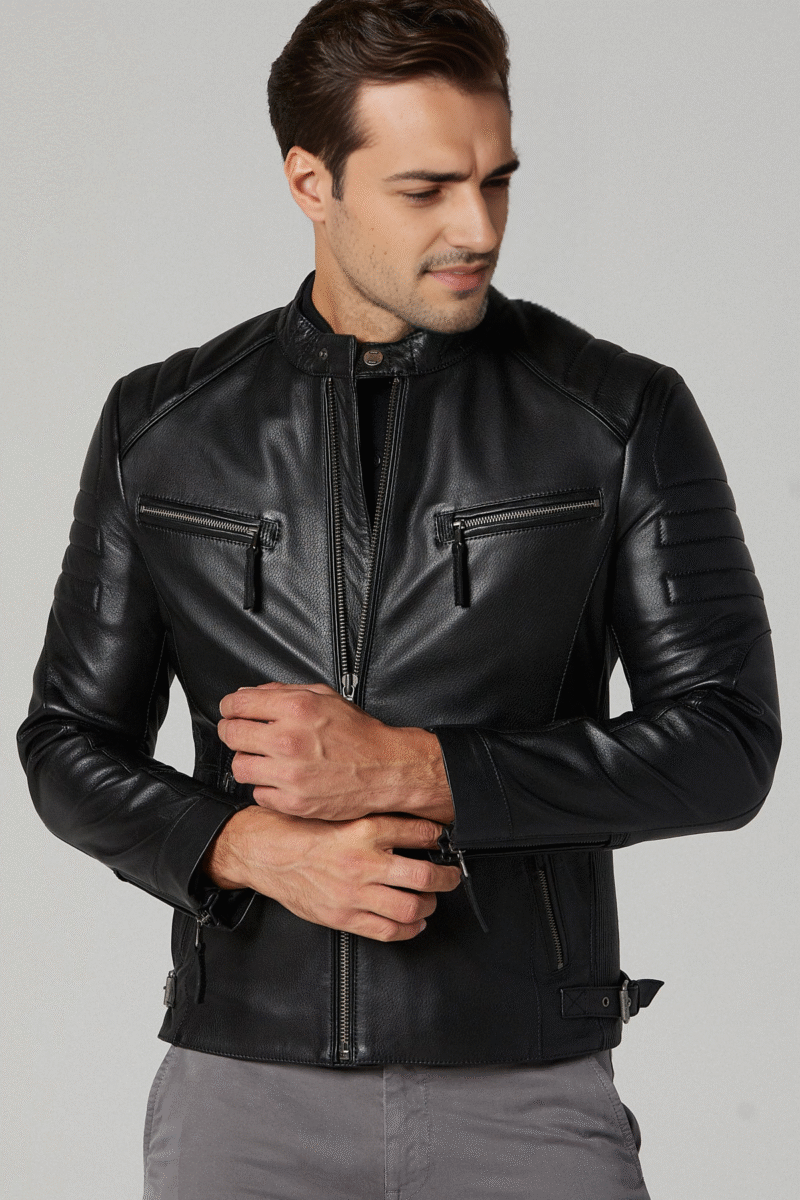 Bosh - X Men's Black Slim-Fit Leather Jacket - Image 2