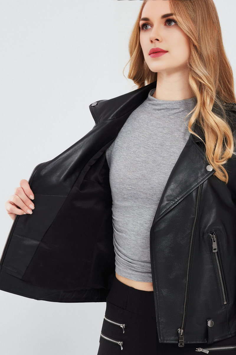 Egoist Women's Black Biker Leather Jacket - Image 4