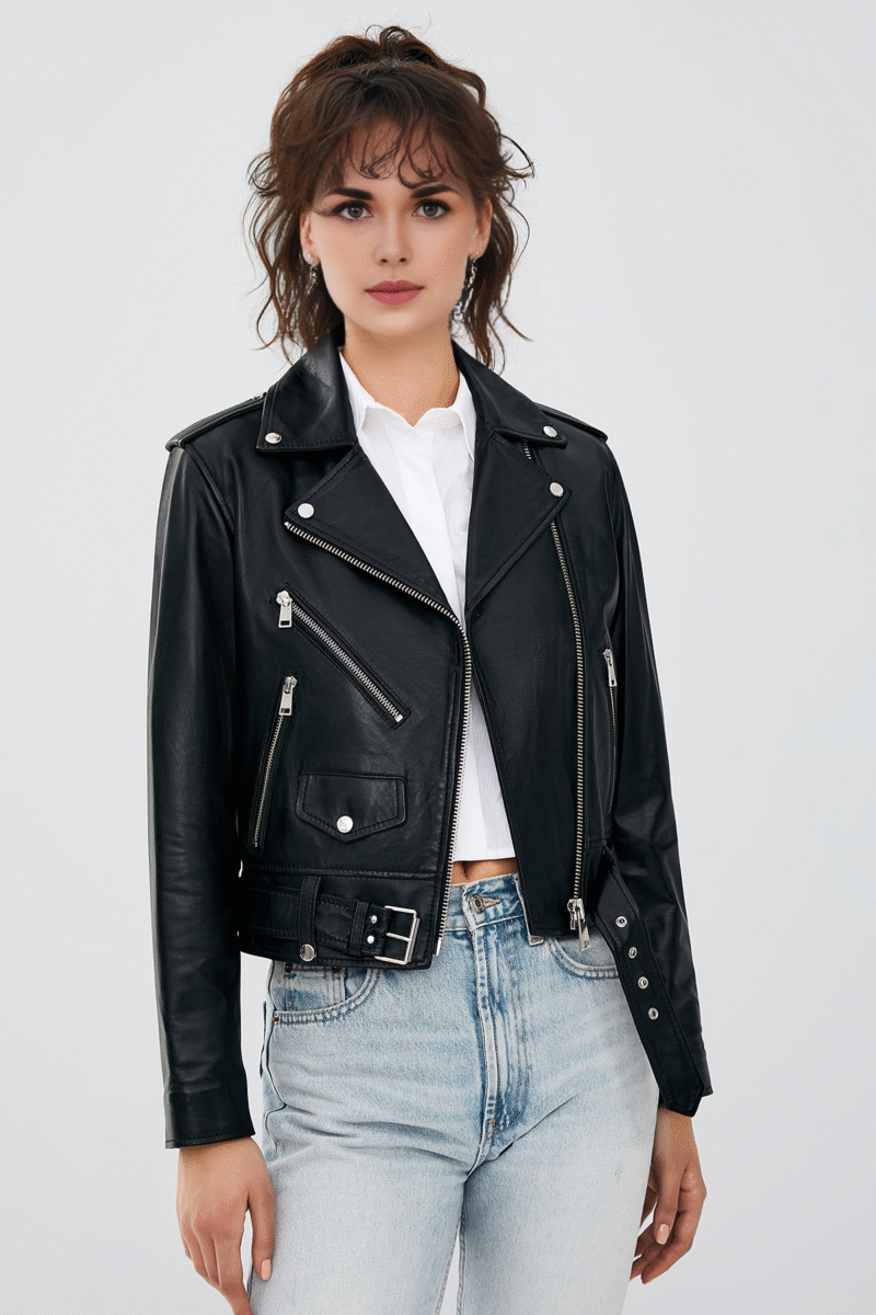 Newage Women's Black Slim-Fit Biker Leather Jacket - Image 3