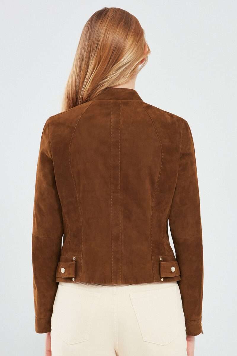Grace Women's Brown Short Suede Leather Jacket - Image 2