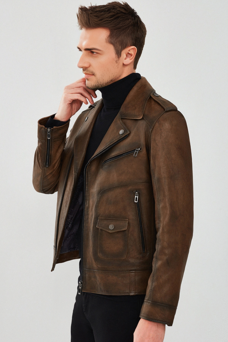 Carter Men's Brown Biker Leather Jacket - Image 3