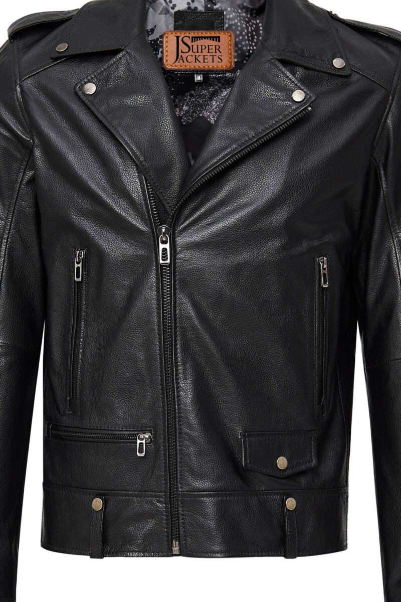 Butler Men's Black Hooded Biker Leather Jacket - Image 5