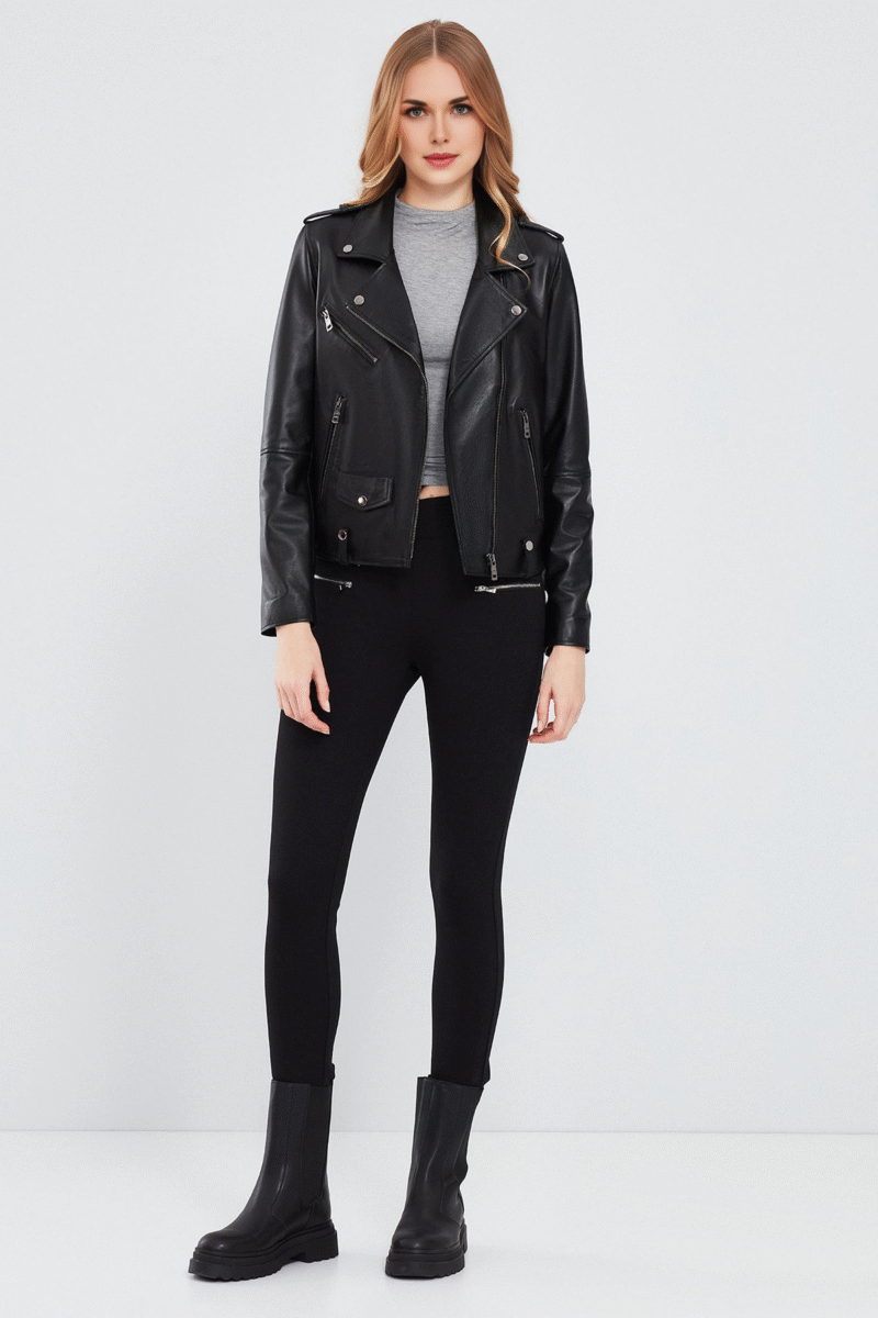 Egoist Women's Black Biker Leather Jacket - Image 2
