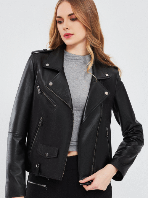 Women's Black Biker Leather Jacket