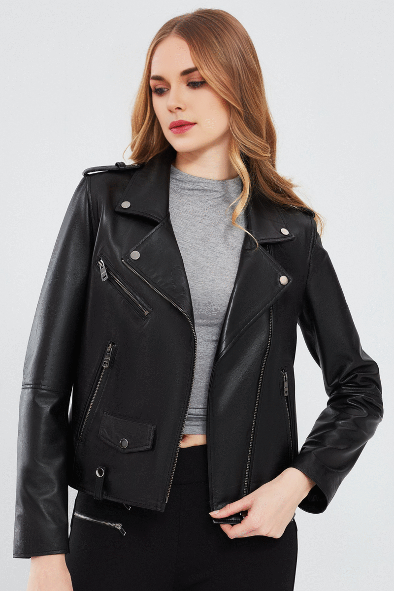 Women's Black Biker Leather Jacket