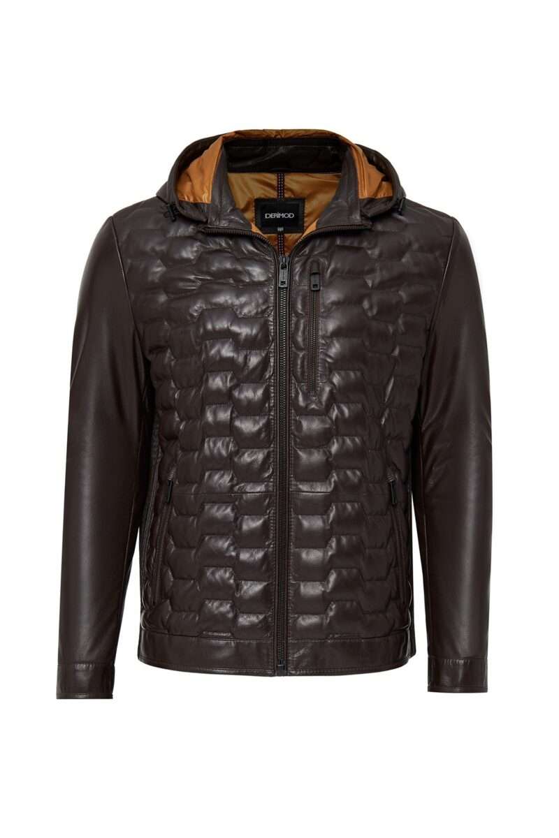 Silva Men's Brown Hooded Leather Jacket - Image 2
