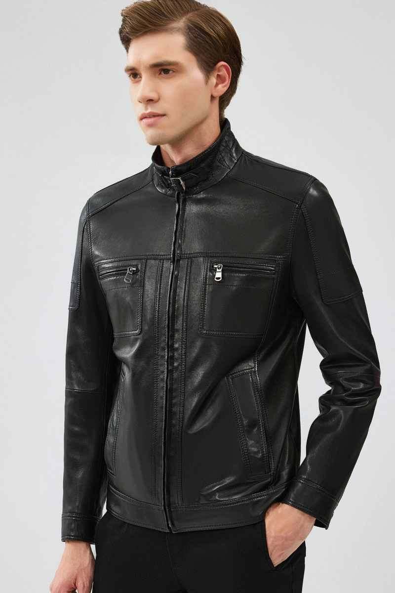 Wade Men's Black Slim-Fit Leather Jacket - Image 2
