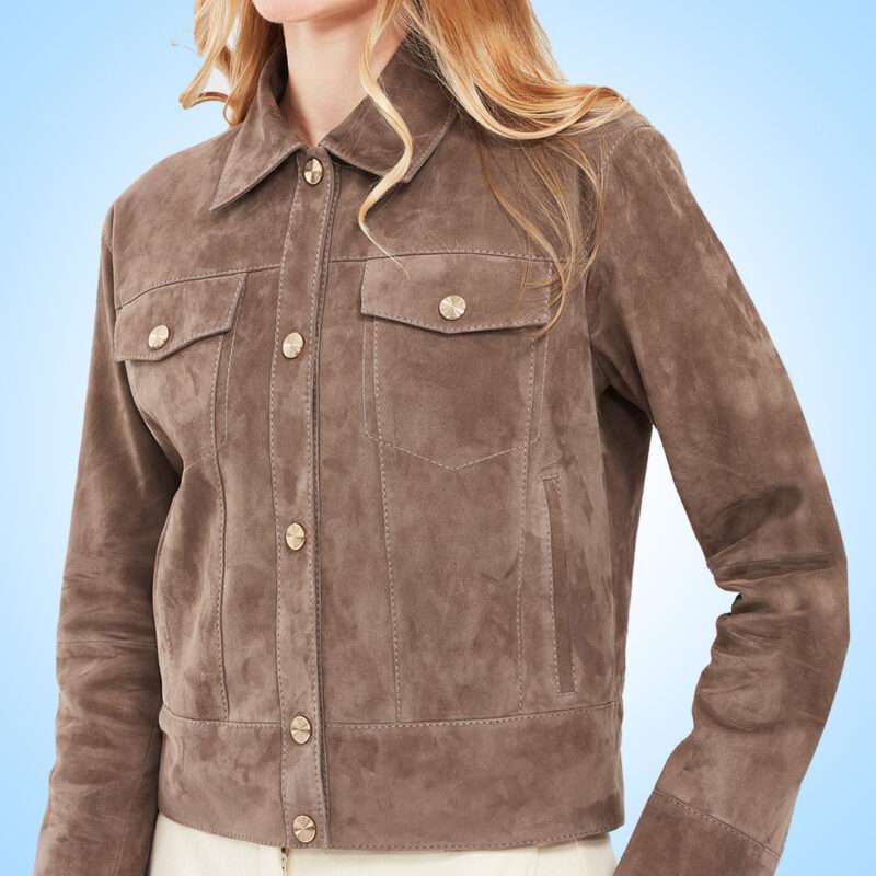 Amber Women's Mink Shirt Collar Short Suede Leather Jacket - Image 4