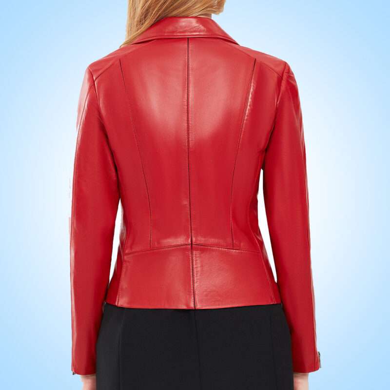 Kiara Women's Red Slim-Fit Biker Leather Jacket - Image 5