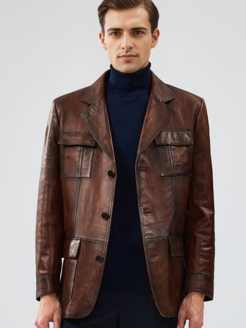 Men's Brown Blazer Leather Jacket