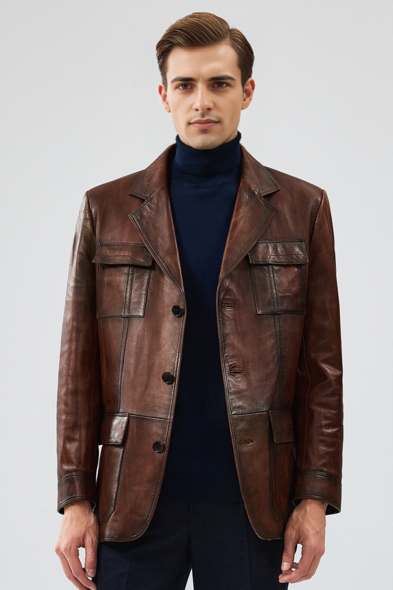 Men's Brown Blazer Leather Jacket