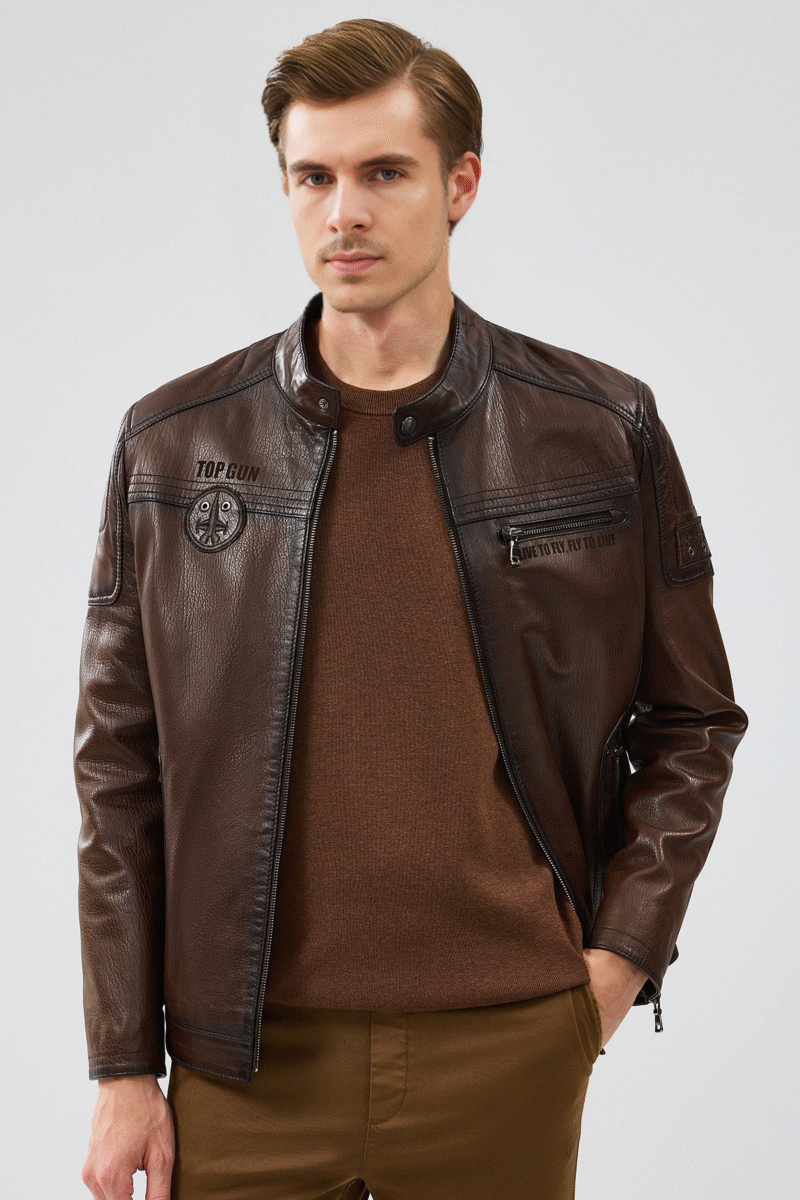 Men's Brown Slim-Fit Leather Jacket