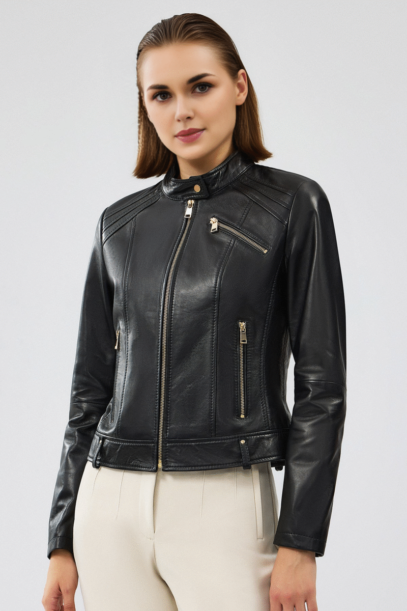 Women's Black Short Leather Jacket