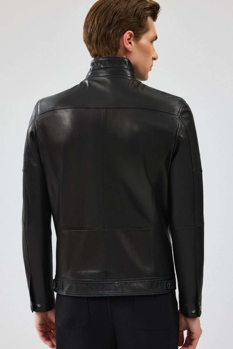 Wade Men's Black Slim-Fit Leather Jacket - Image 4