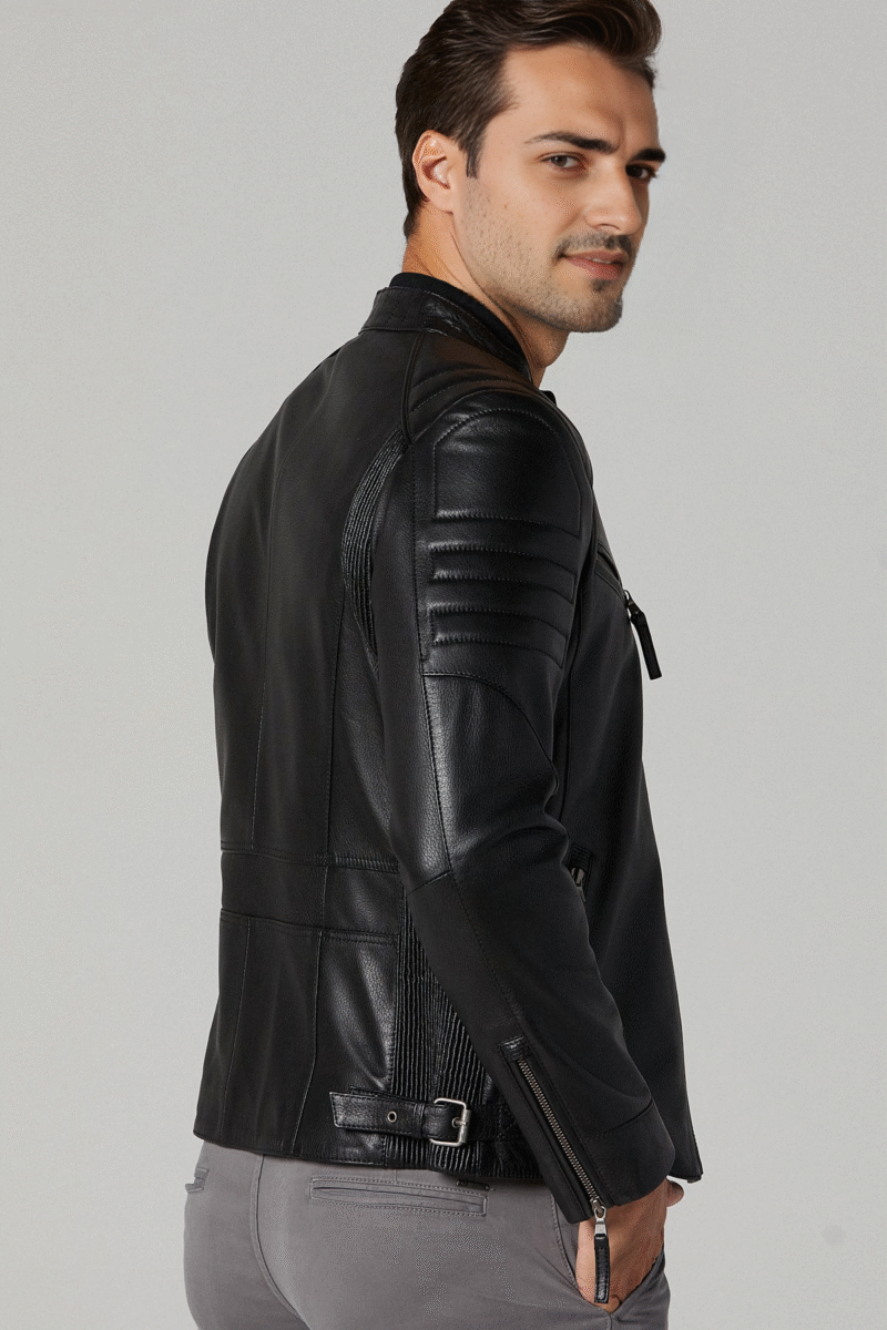 Bosh - X Men's Black Slim-Fit Leather Jacket - Image 4