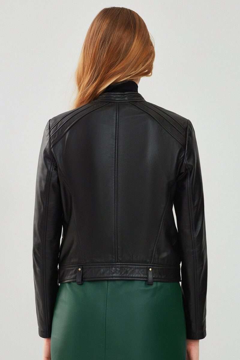 Emily Women's Black Short Leather Jacket - Image 4