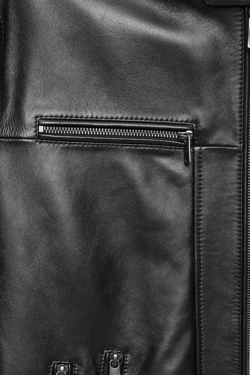 Patrick Men's Black Judge Collar Leather Jacket - Image 3