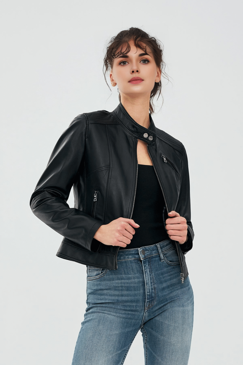 Kylie Women's Black Short Leather Jacket - Image 3