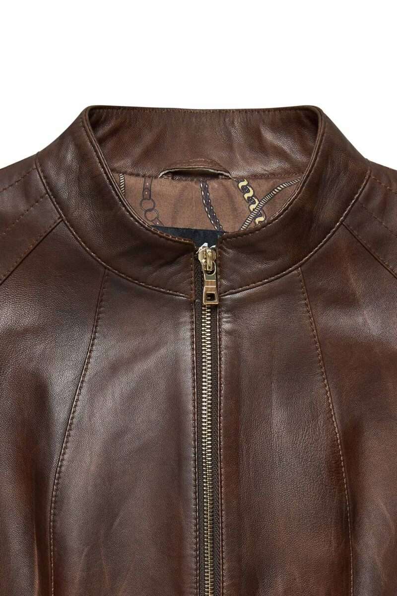 Lydia Women's Brown Short Leather Jacket - Image 5