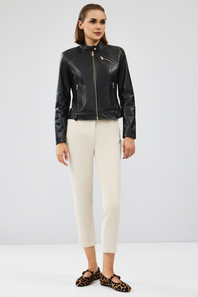 Heidi Women's Black Short Leather Jacket - Image 4
