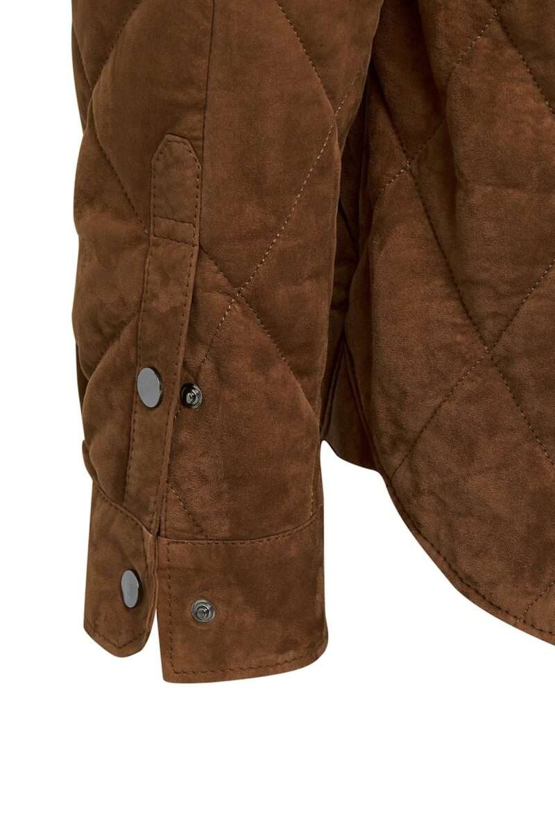Kante Men's Camel Shirt Collar Suede Leather Coat - Image 4