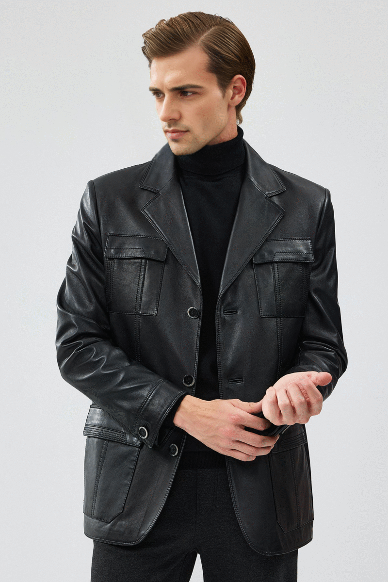 Kevin Men's Black Blazer Leather Jacket - Image 4
