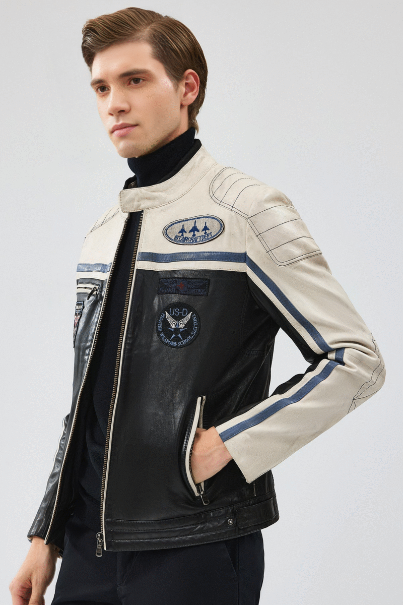 Takeoff Men's Black Leather Jacket with Emblem - Image 3