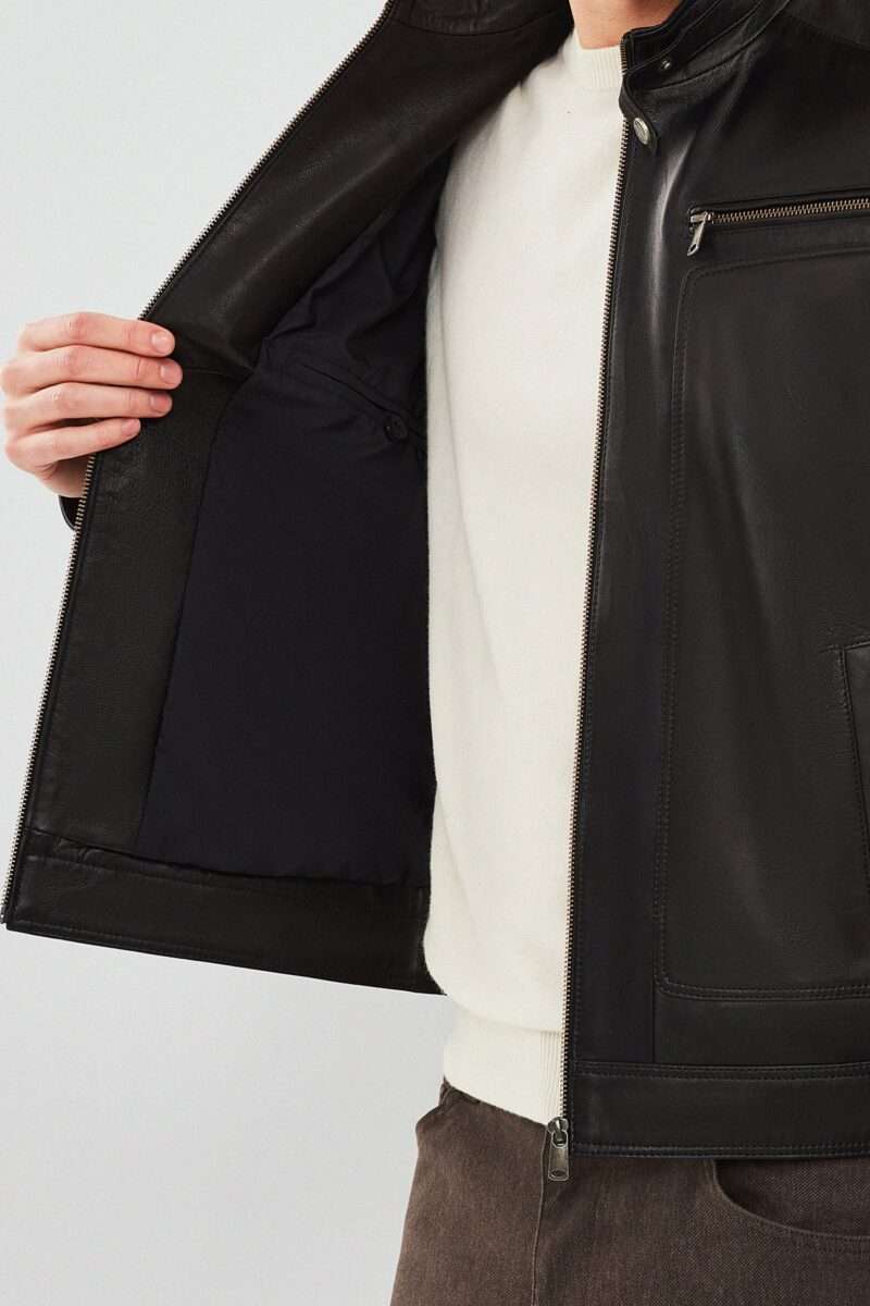 Felible Men's Black Leather Jacket - Image 4