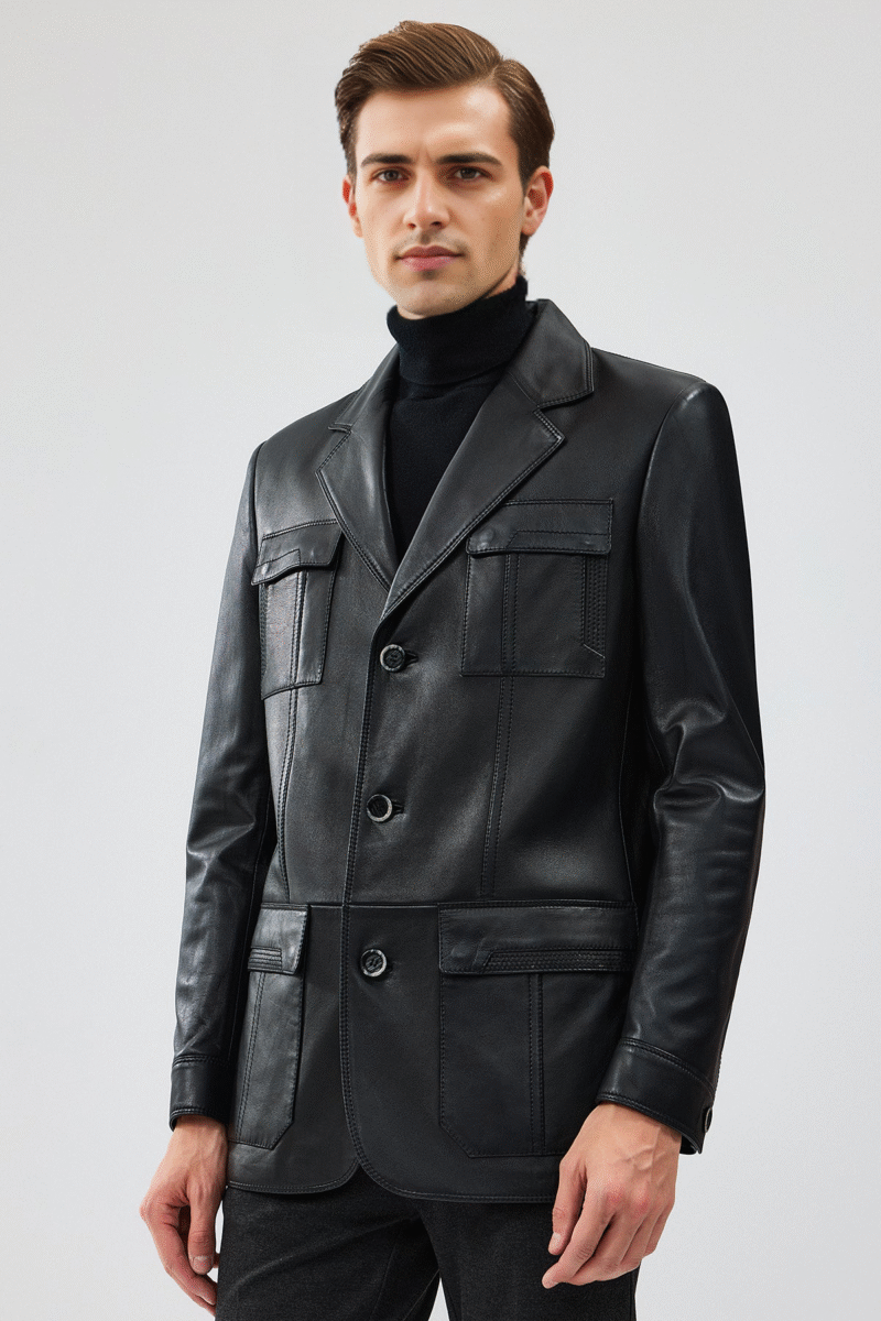 Kevin Men's Black Blazer Leather Jacket - Image 5