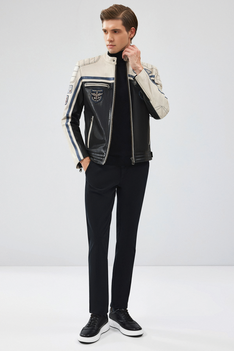 Takeoff Men's Black Leather Jacket with Emblem - Image 5
