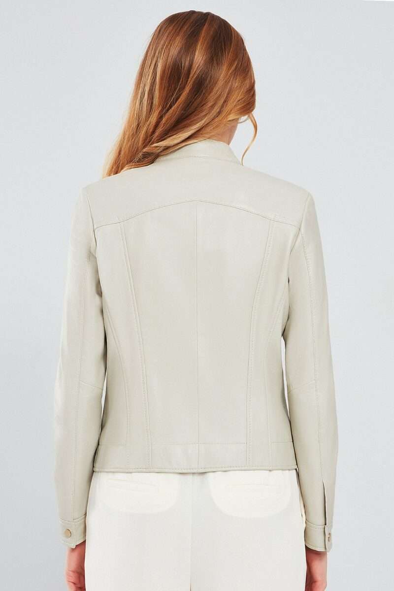 Marlyn Women's Beige Short Leather Jacket - Image 2