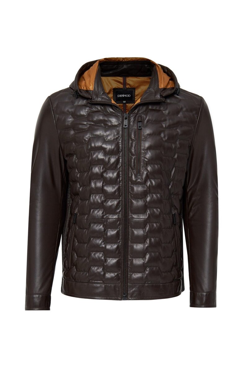 Men's Brown Hooded Leather Jacket
