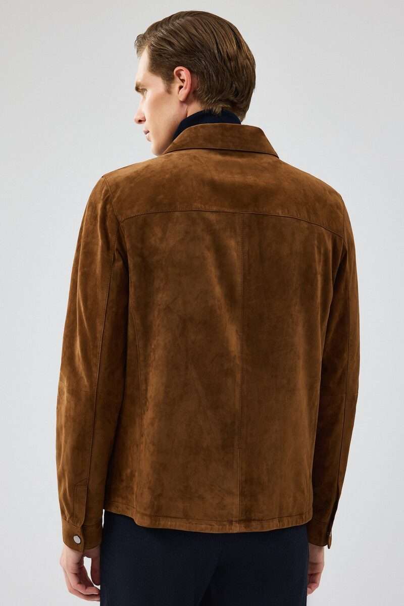 Enzo Men's Brown Shirt Collar Suede Leather Coat - Image 5