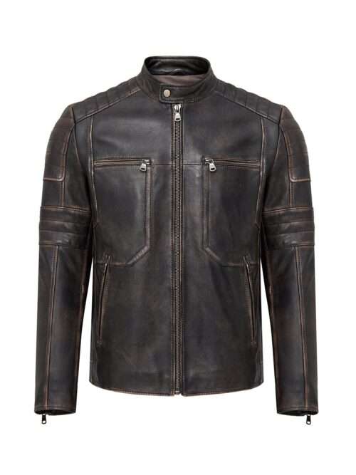 Men's Brown Vintage Slim-Fit Leather Jacket