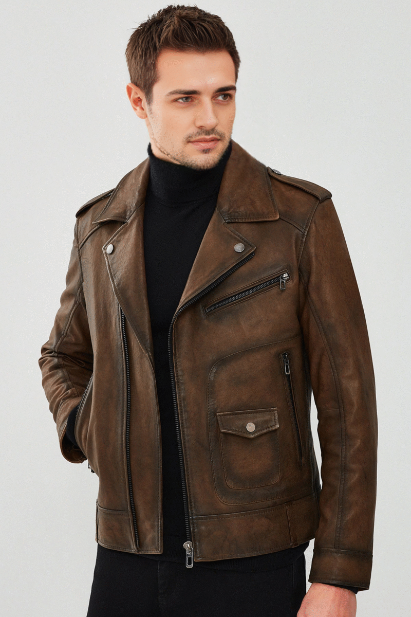 Men's Brown Biker Leather Jacket