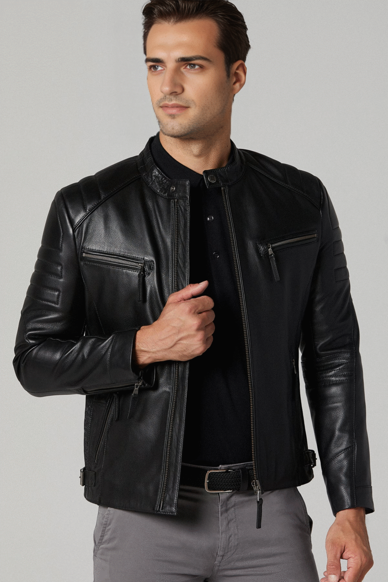 X Men's Black Slim-Fit Leather Jacket