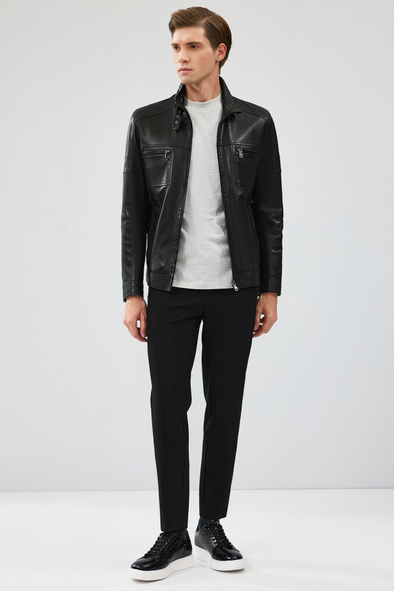 Wade Men's Black Slim-Fit Leather Jacket - Image 6