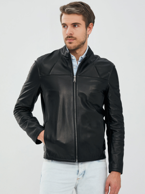 Men's Black SlimFit Short Leather Jacket