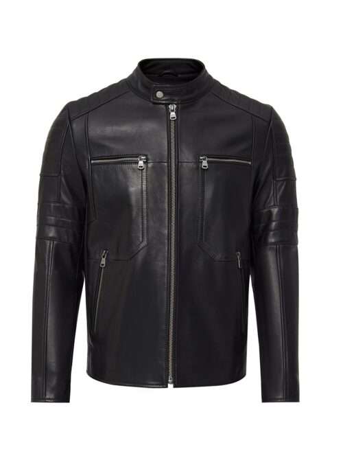 Men's Black Judge Collar Leather Jacket