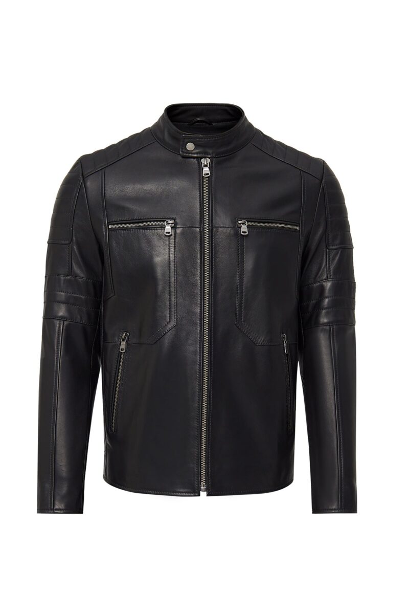 Men's Black Judge Collar Leather Jacket