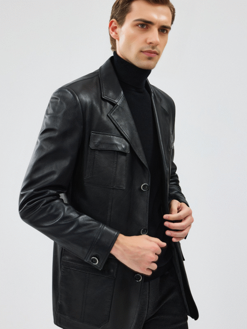 Men's Black Blazer Leather Jacket