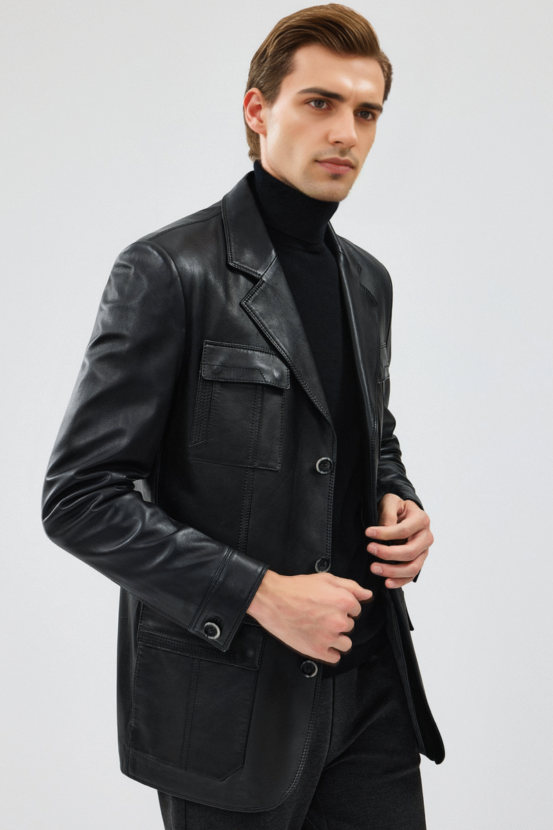 Men's Black Blazer Leather Jacket