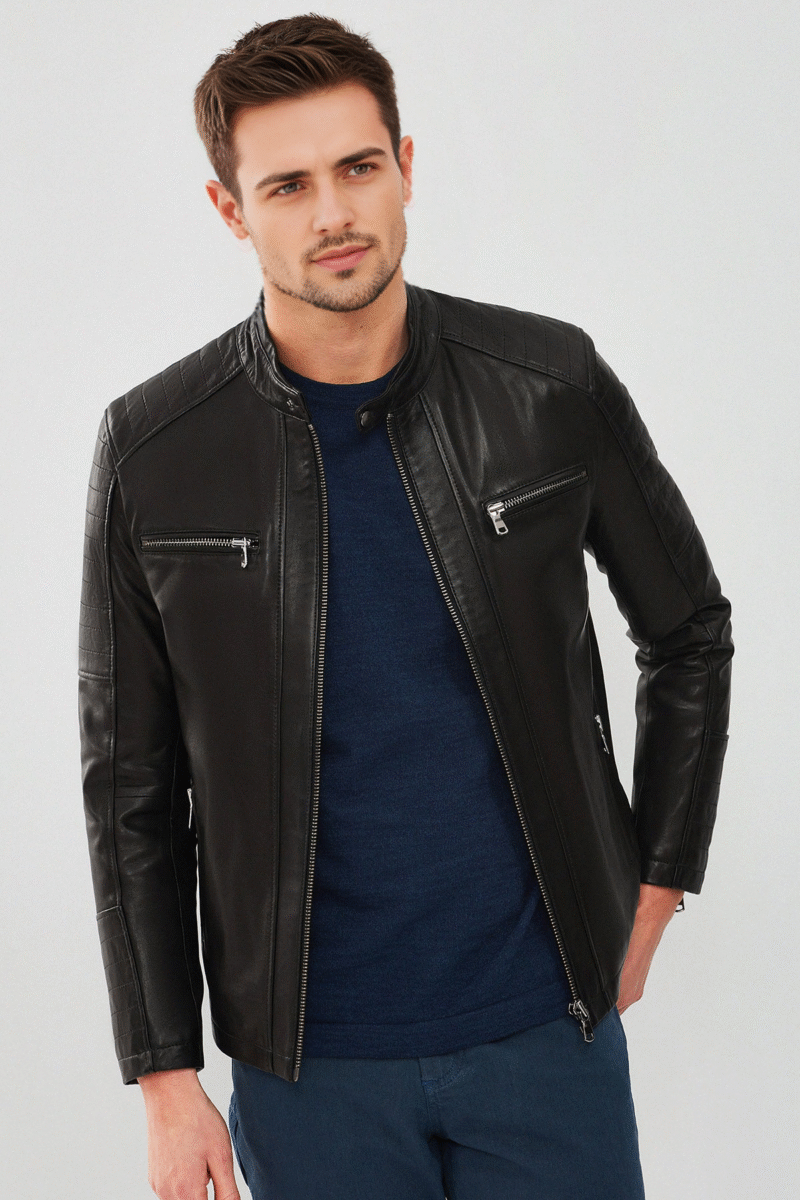 Men's Black Sport Leather Jacket
