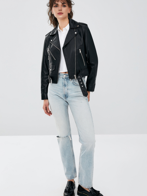 Women's Black Slim-Fit Biker Jacket