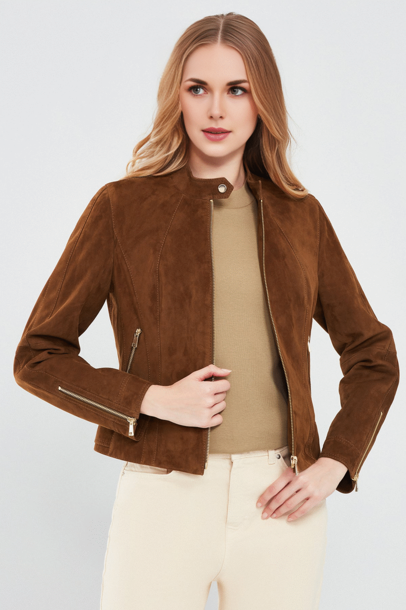 Women's Brown Suede Leather Jacket