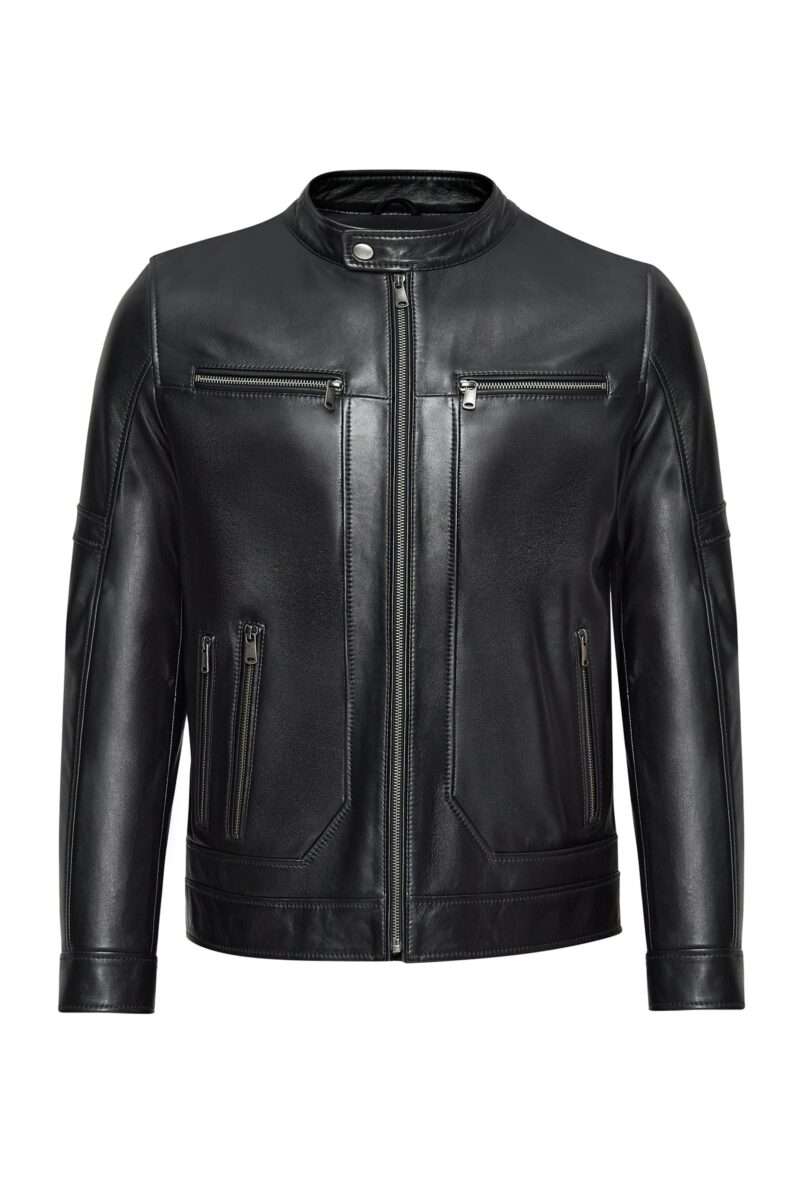 Men's Black Judge Collar Leather Jacket