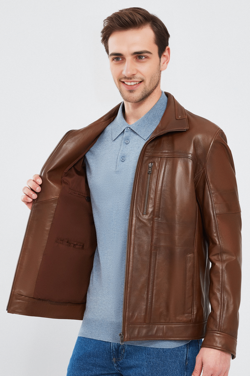 Bruno Men's Cognac Leather Jacket - Image 2