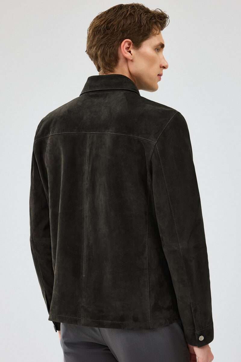 Enzo Men's Anthracite Shirt Collar Suede Leather Jacket - Image 5