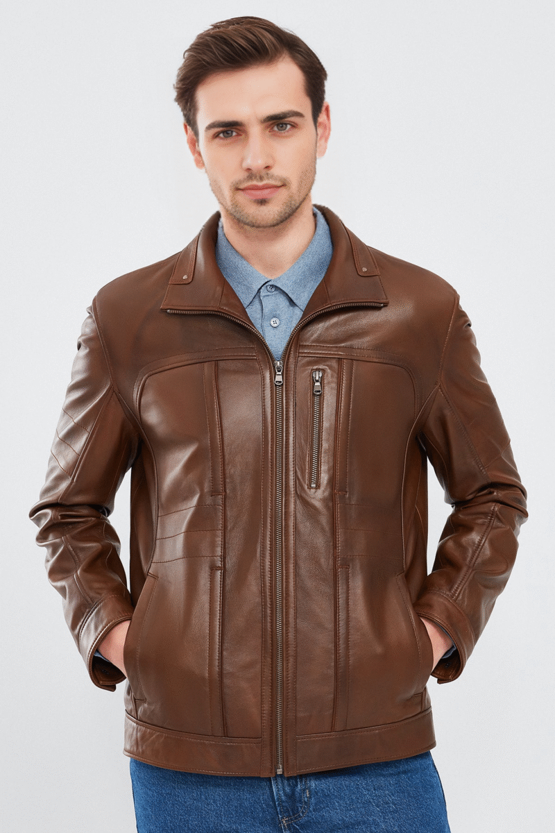 Bruno Men's Cognac Leather Jacket - Image 3